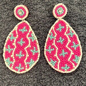Seed Bead Pink/Turquoise/White Earrings